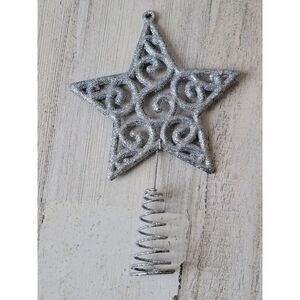 Mini glitter silver swirl star tree topper‎ Xmas decor